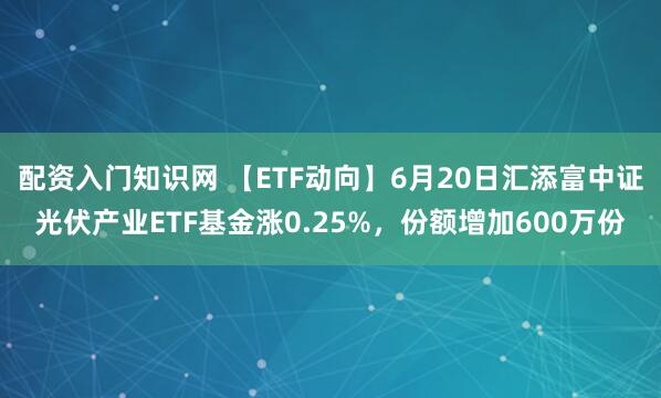 配资入门知识网 【ETF动向】6月20日汇添富中证光伏产业ETF基金涨0.25%，份额增加600万份